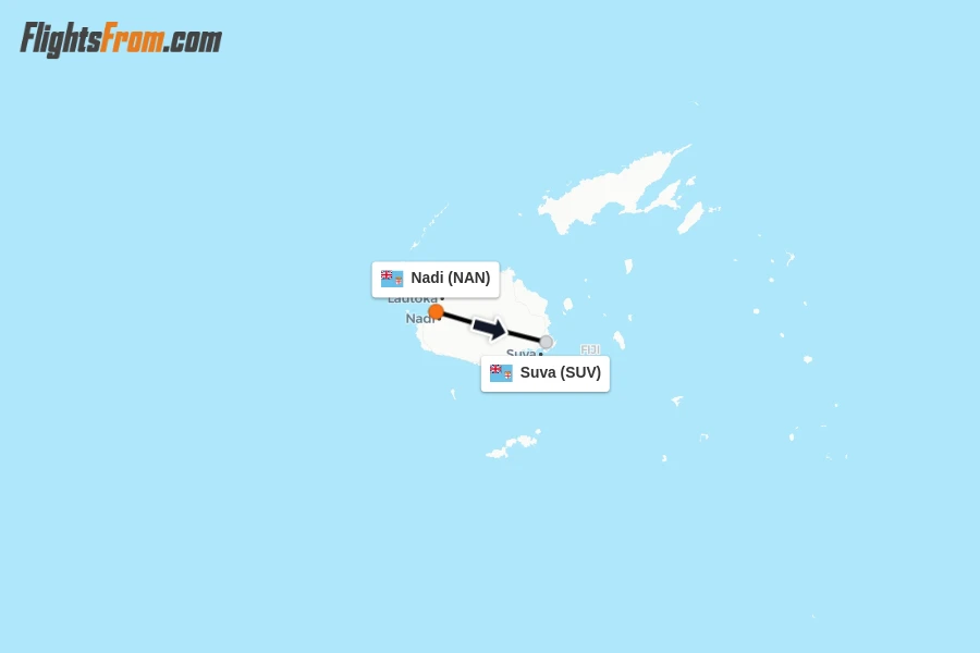 Flights from Nadi to Suva route map