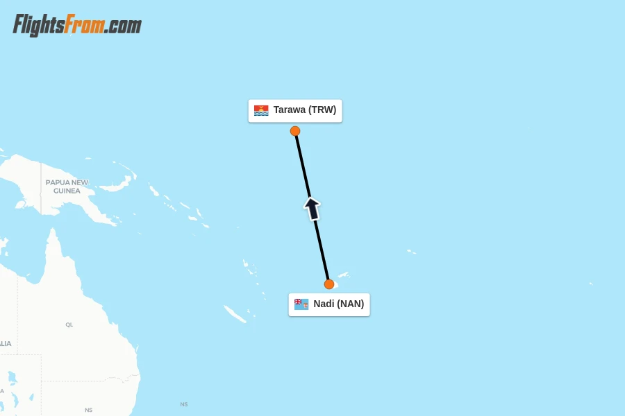 Flights from Nadi to Tarawa route map