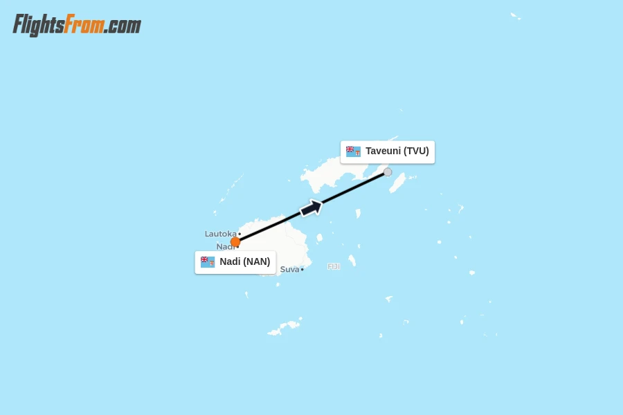 Flights from Nadi to Taveuni route map
