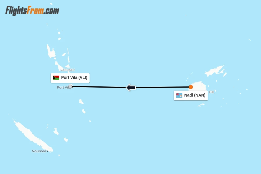 Flights from Nadi to Port Vila route map