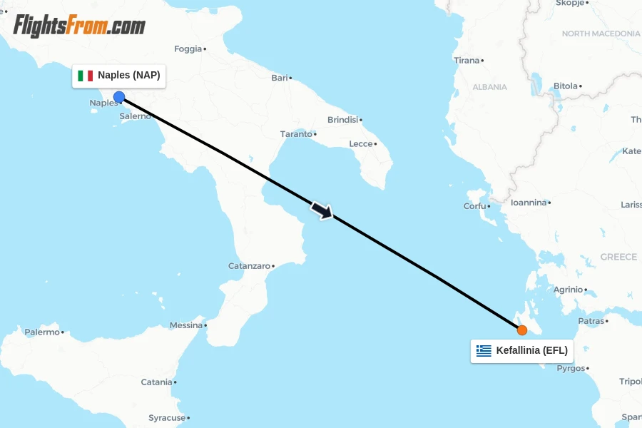 Flights from Naples to Kefallinia route map