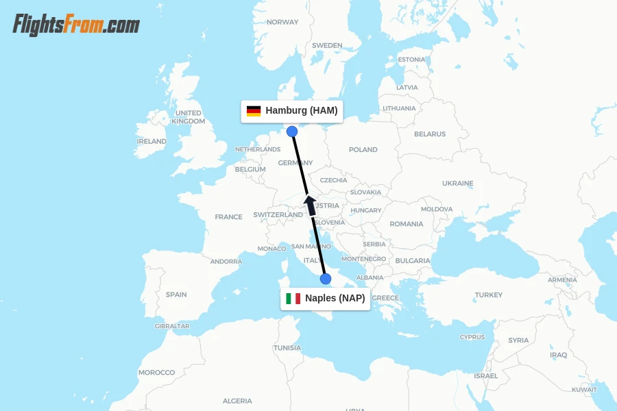 Flights from Naples to Hamburg route map