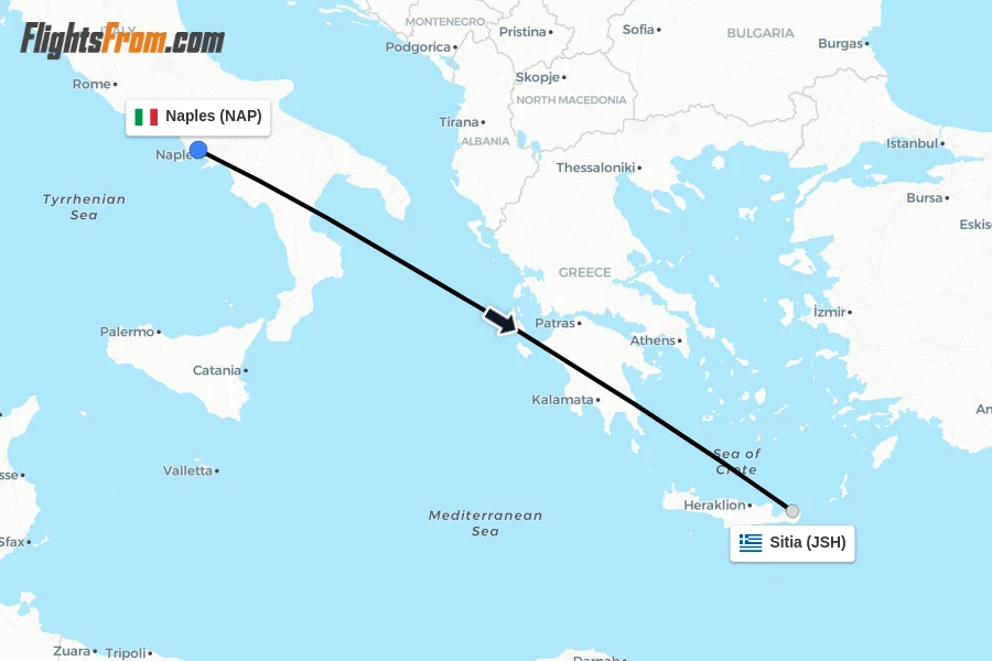 Flights from Naples to Sitia route map