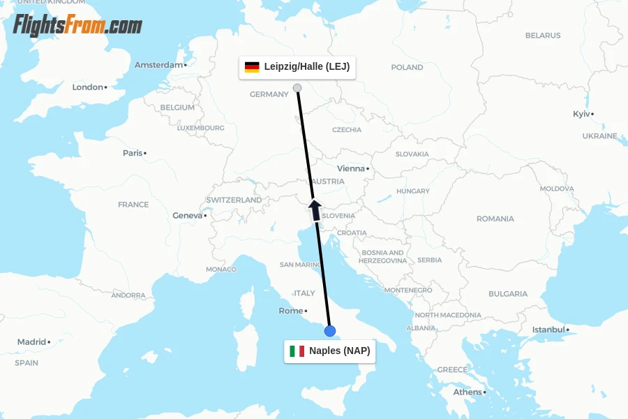 Flights from Naples to Leipzig/Halle route map