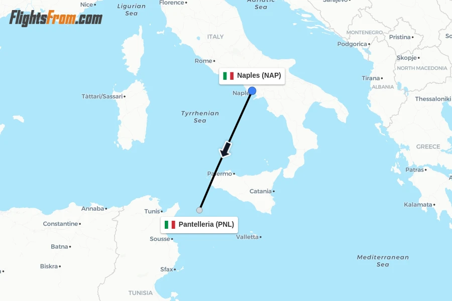 Flights from Naples to Pantelleria route map