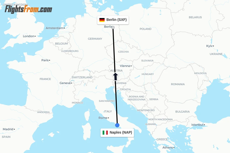 Flights from Naples to Berlin route map