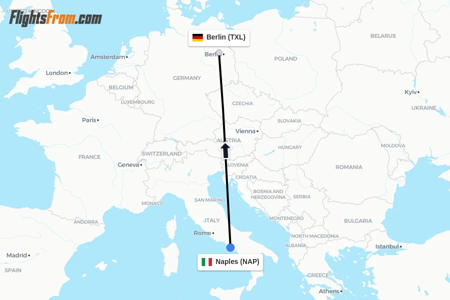 Flights from Naples to Berlin route map