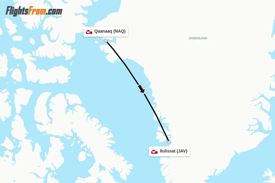 Flights from Qaanaaq to Ilulissat route map