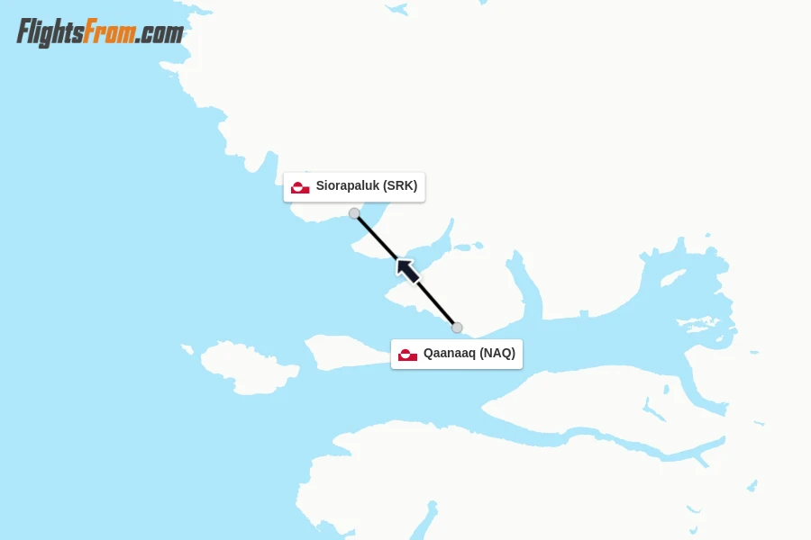 Flights from Qaanaaq to Siorapaluk route map