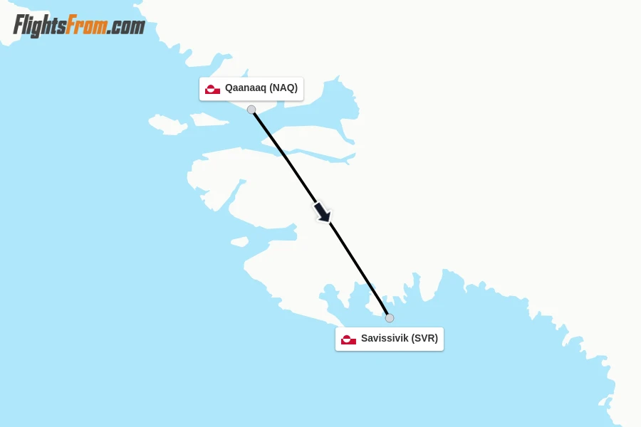 Flights from Qaanaaq to Savissivik route map