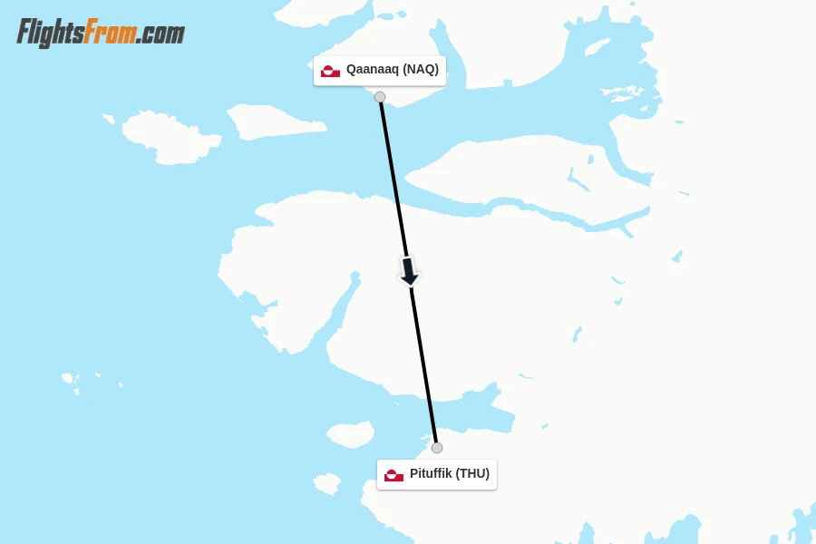 Flights from Qaanaaq to Pituffik route map