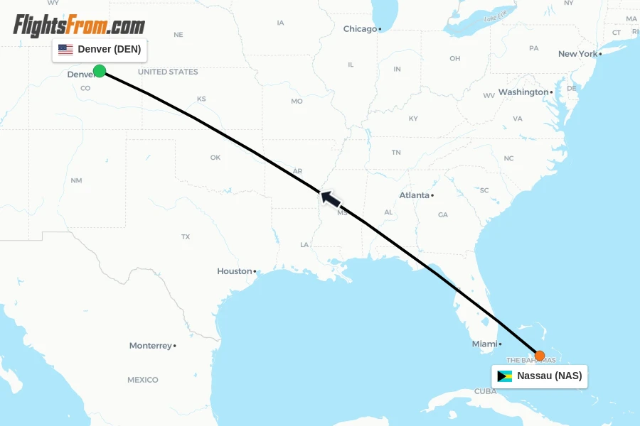 Flights from Nassau to Denver route map