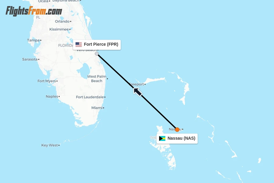 Flights from Nassau to Fort Pierce route map
