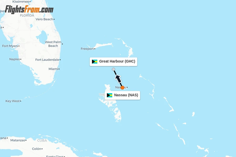 Flights from Nassau to Great Harbour route map