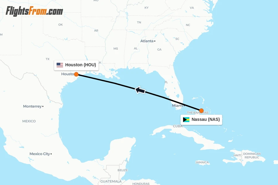 Flights from Nassau to Houston route map