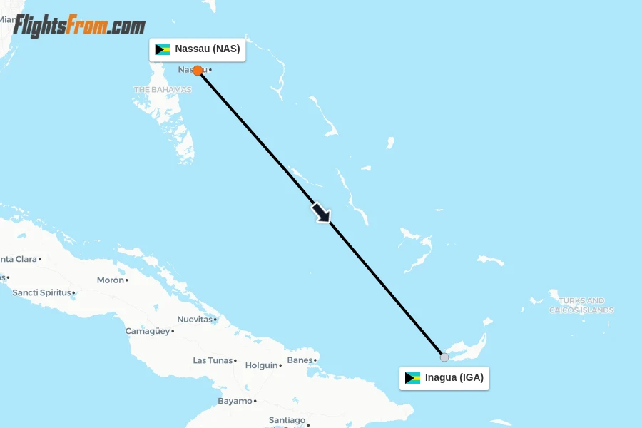 Flights from Nassau to Inagua route map