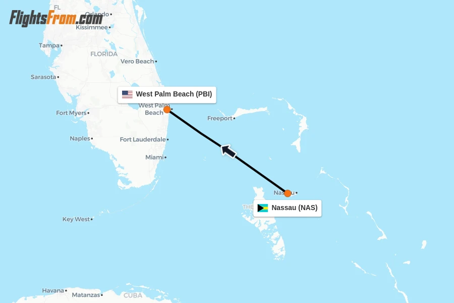 Flights from Nassau to West Palm Beach route map