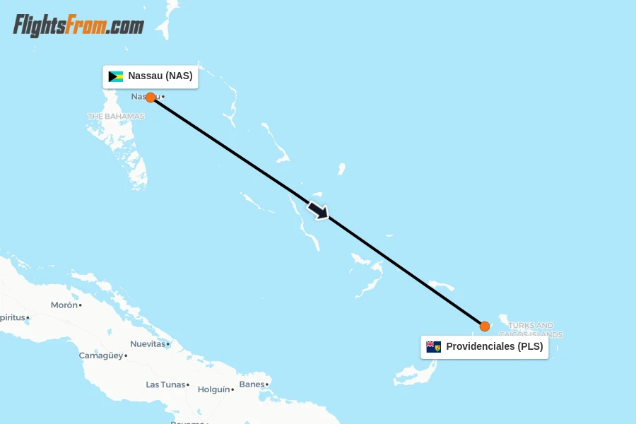 Flights from Nassau to Providenciales route map