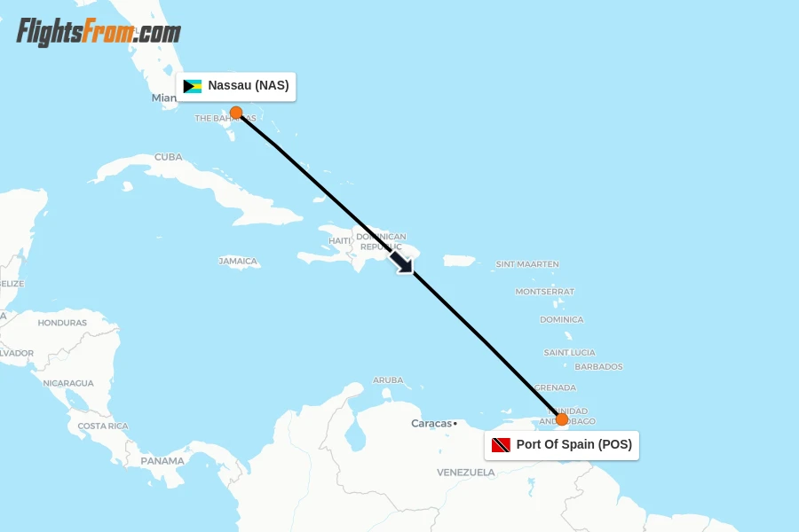 Flights from Nassau to Port Of Spain route map