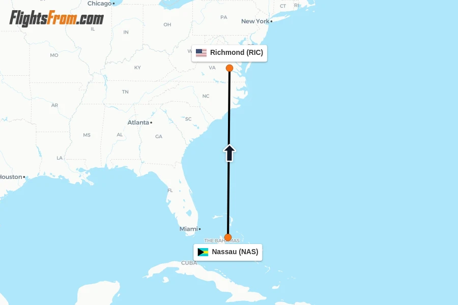 Flights from Nassau to Richmond route map