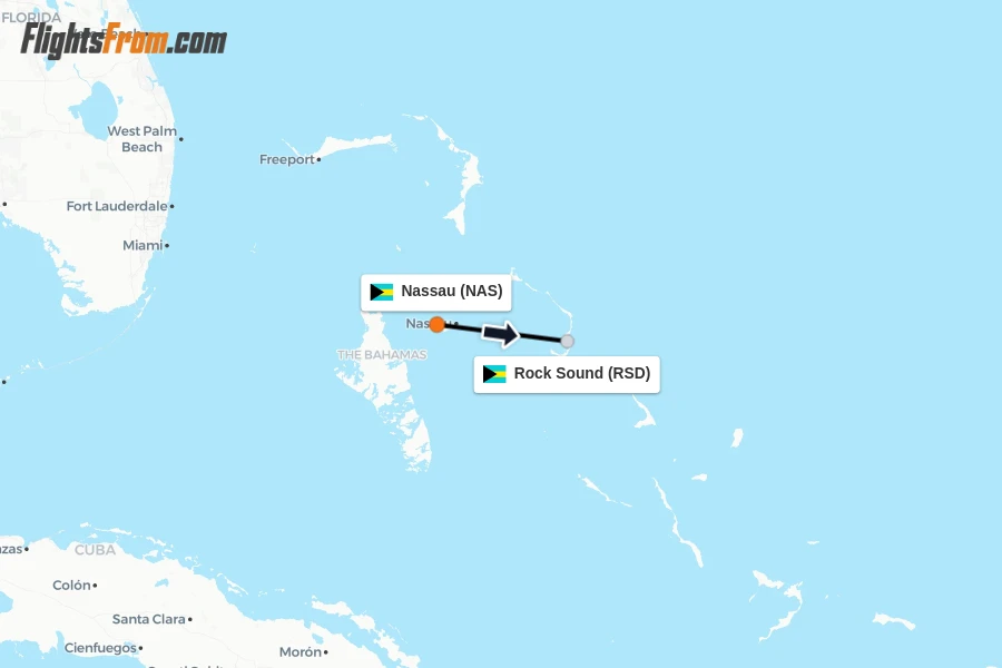 Flights from Nassau to Rock Sound route map