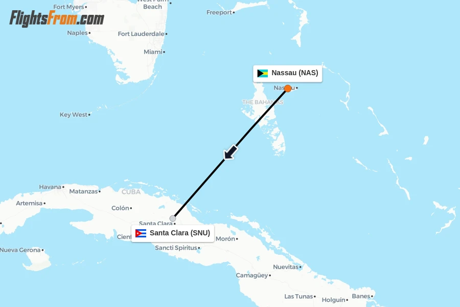 Flights from Nassau to Santa Clara route map