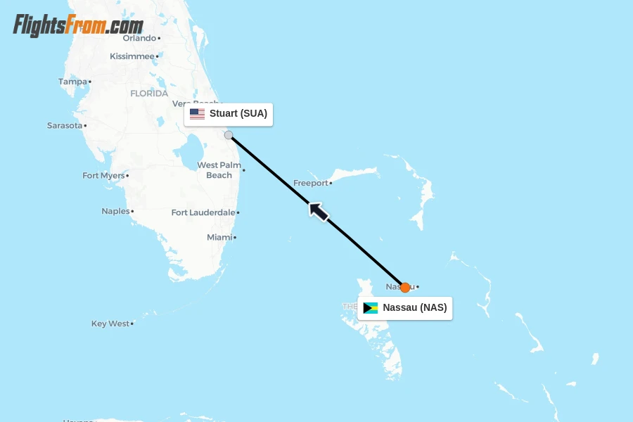 Flights from Nassau to Stuart route map