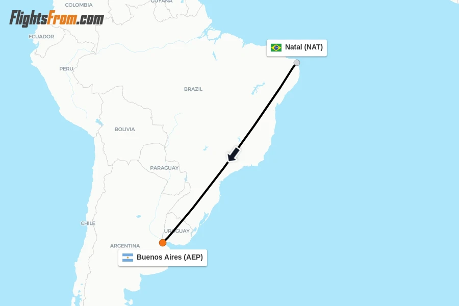 Flights from Natal to Buenos Aires route map