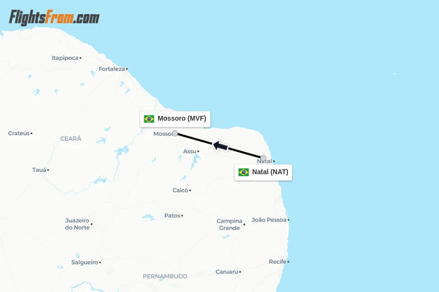Flights from Natal to Mossoro route map