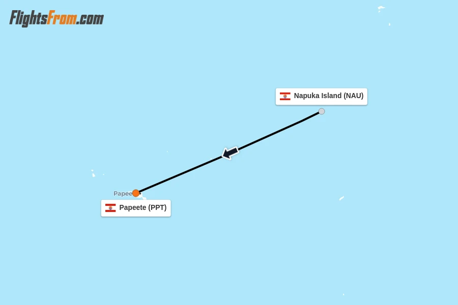 Flights from Napuka Island to Papeete route map