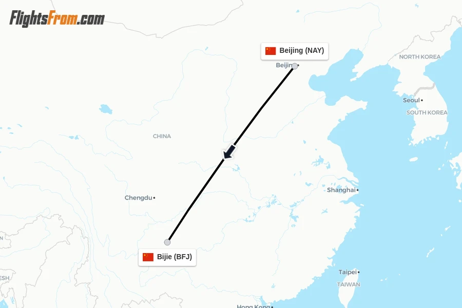Flights from Beijing to Bijie route map
