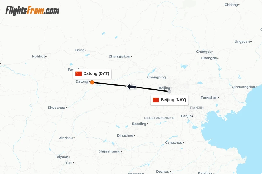 Flights from Beijing to Datong route map