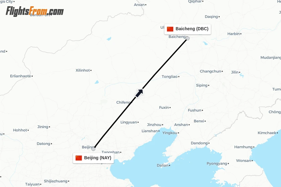 Flights from Beijing to Baicheng route map