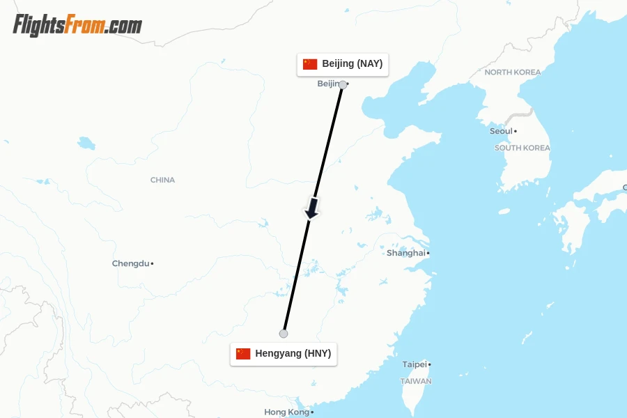 Flights from Beijing to Hengyang route map