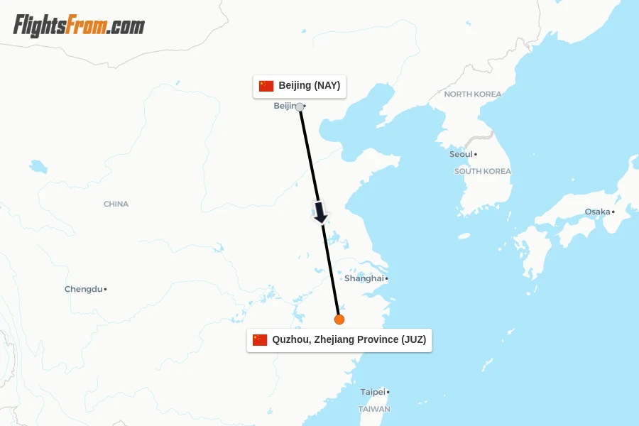 Flights from Beijing to Quzhou, Zhejiang Province route map
