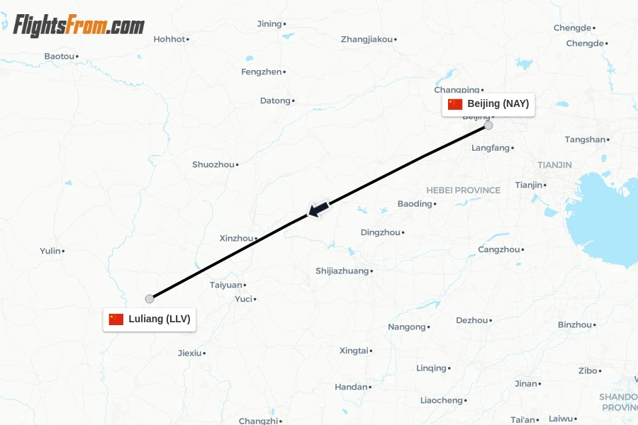 Flights from Beijing to Luliang route map