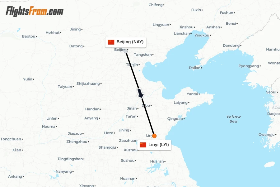 Flights from Beijing to Linyi route map
