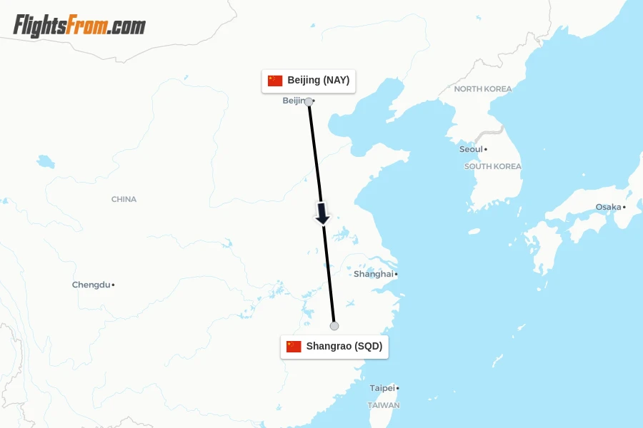 Flights from Beijing to Shangrao route map