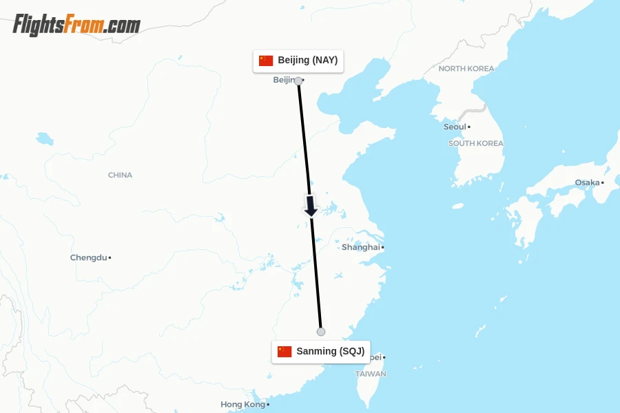 Flights from Beijing to Sanming route map