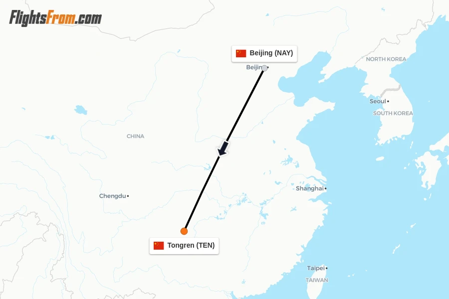Flights from Beijing to Tongren route map