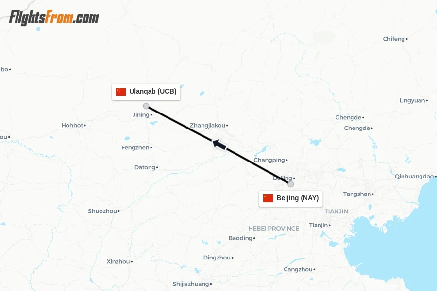 Flights from Beijing to Ulanqab route map