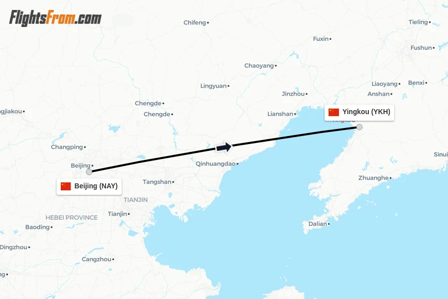 Flights from Beijing to Yingkou route map