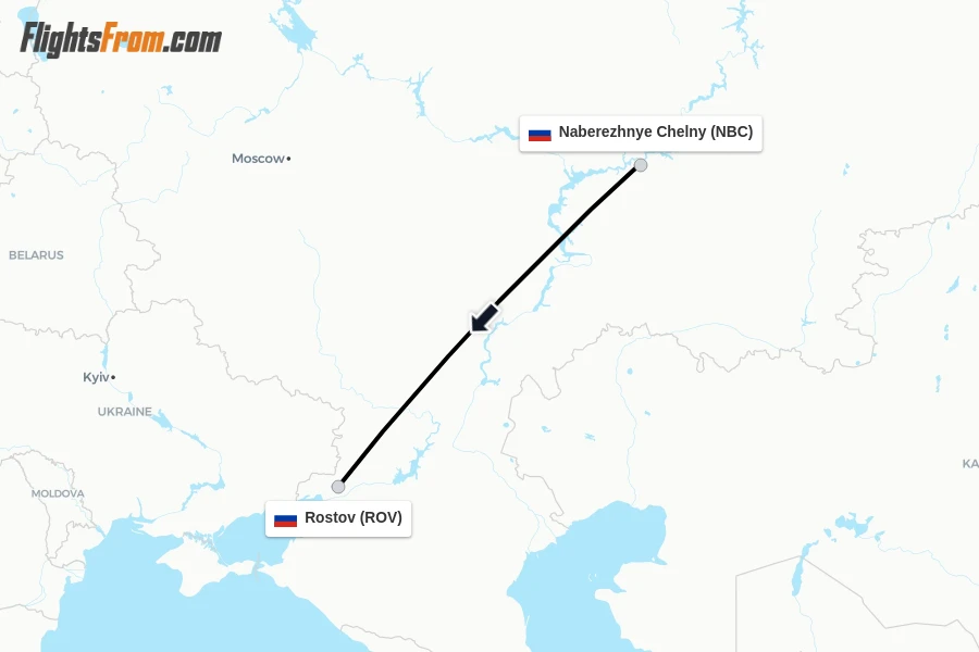 Flights from Naberezhnye Chelny to Rostov route map