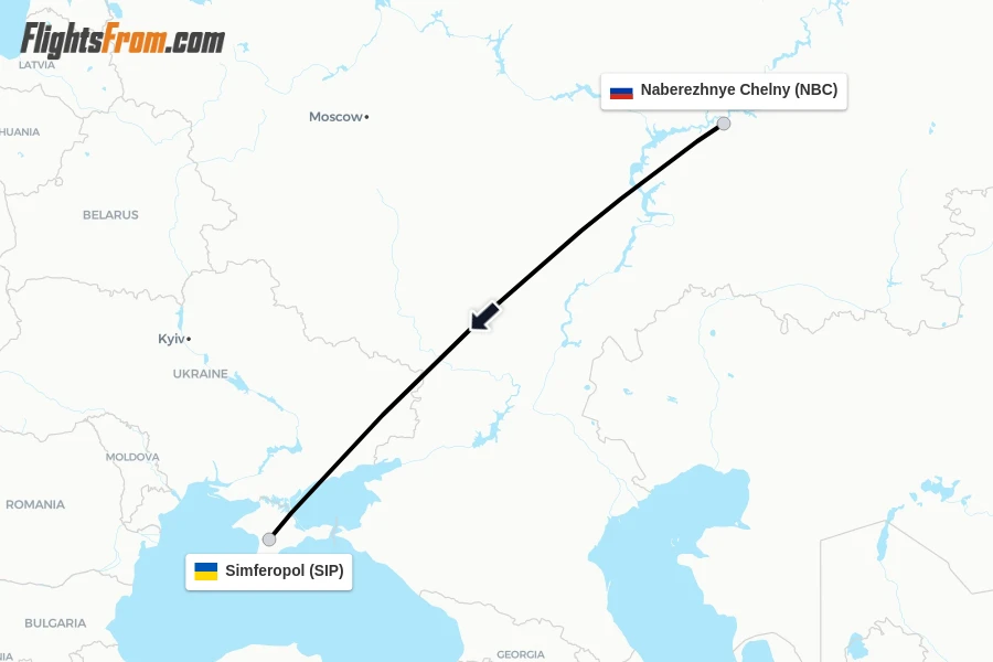 Flights from Naberezhnye Chelny to Simferopol route map