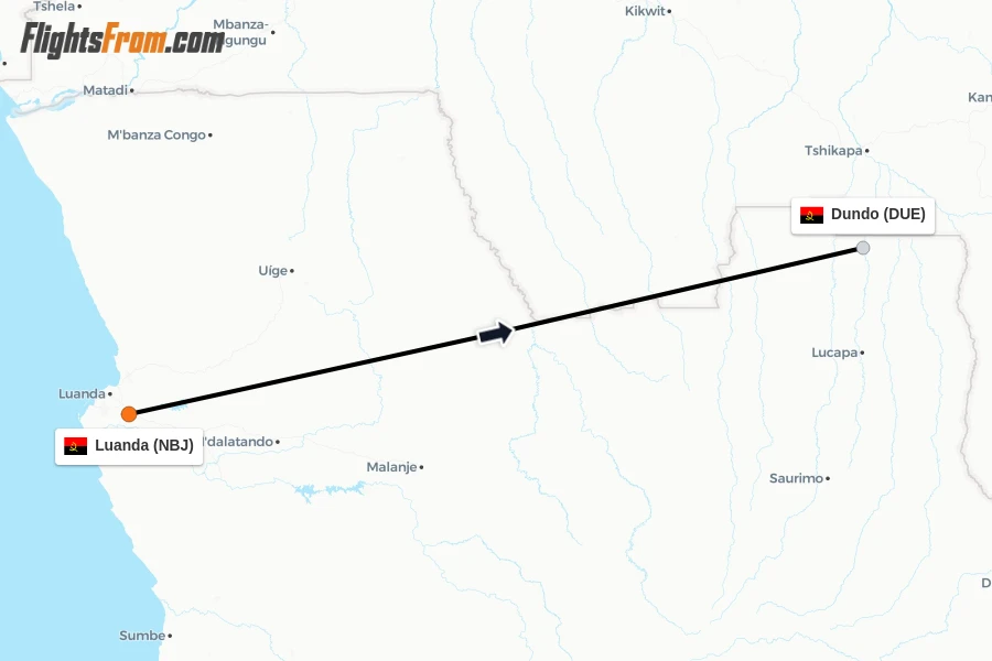 Flights from Luanda to Dundo route map