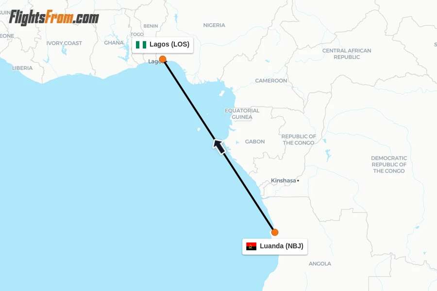Flights from Luanda to Lagos route map