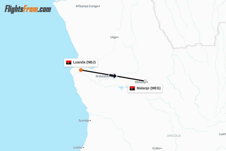 Flights from Luanda to Malanje route map