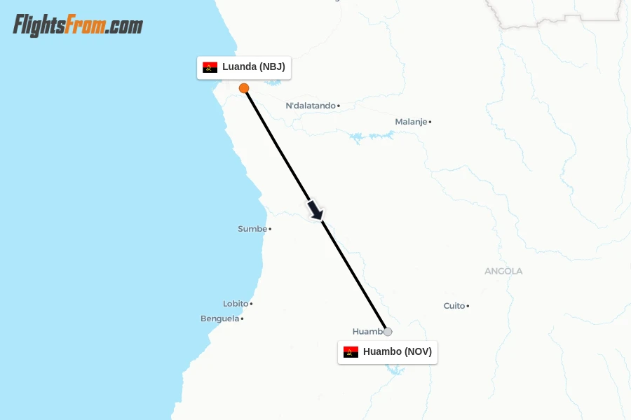 Flights from Luanda to Huambo route map