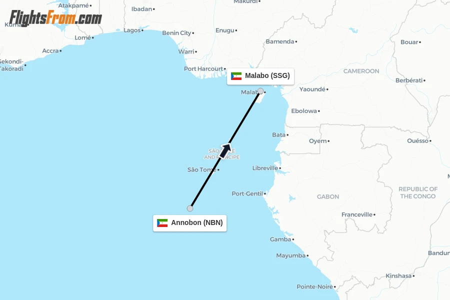 Flights from Annobon to Malabo route map
