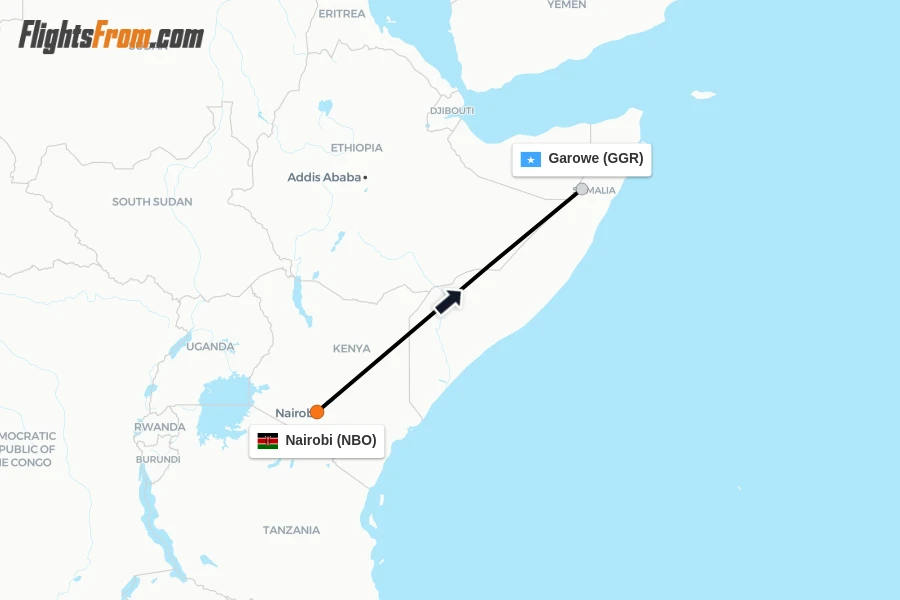 Flights from Nairobi to Garowe route map